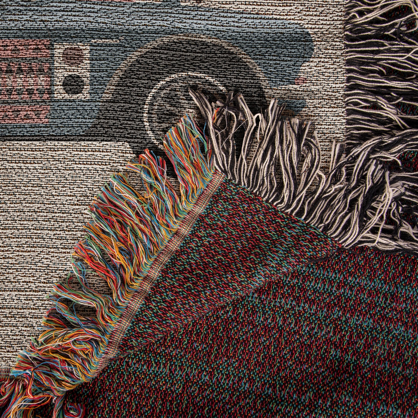 Geometric Car & Vinyl Record Woven Throw Blanket