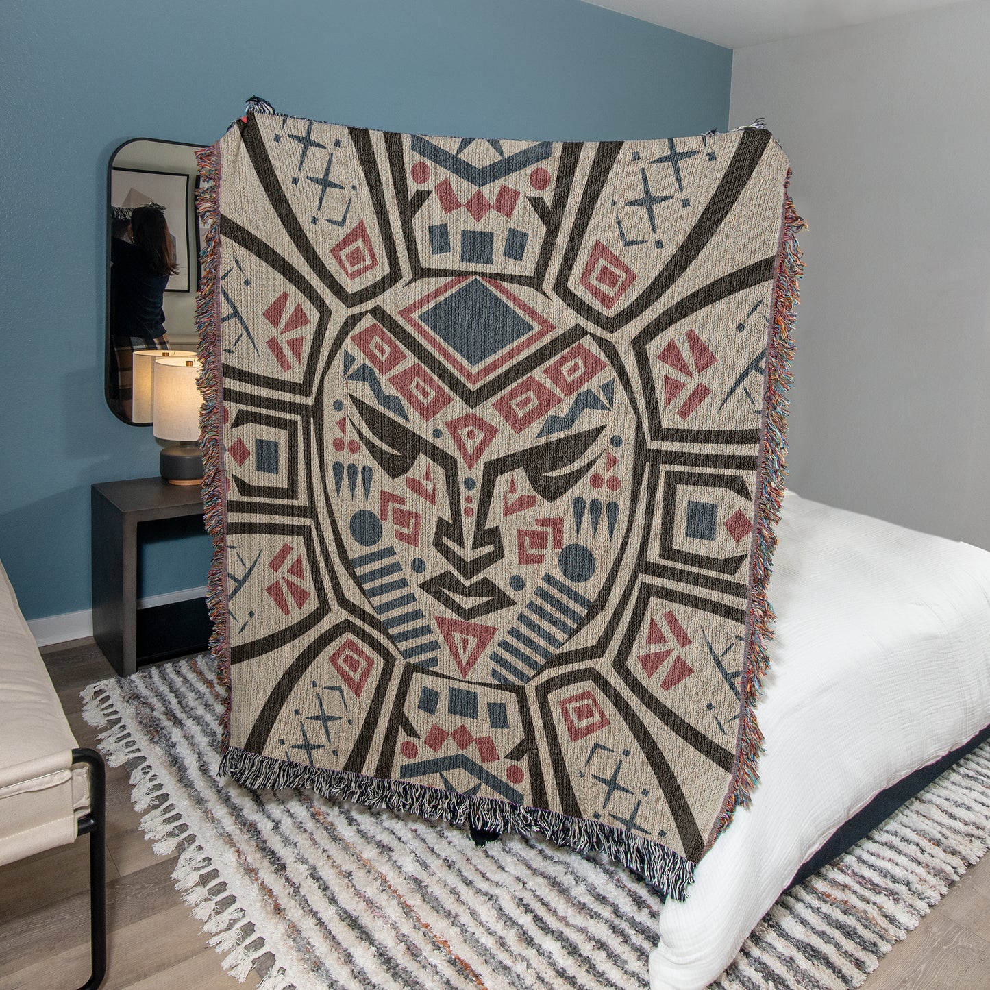 Geometric Face Woven Throw Blanket