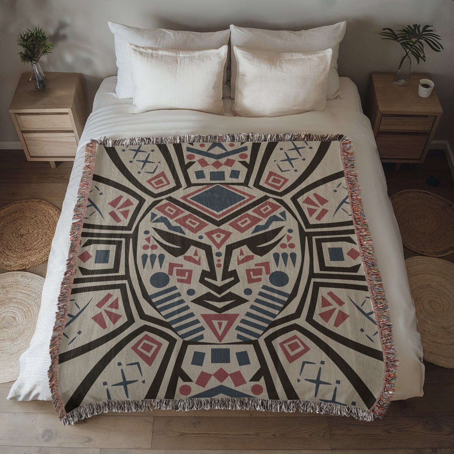 Geometric Face Woven Throw Blanket