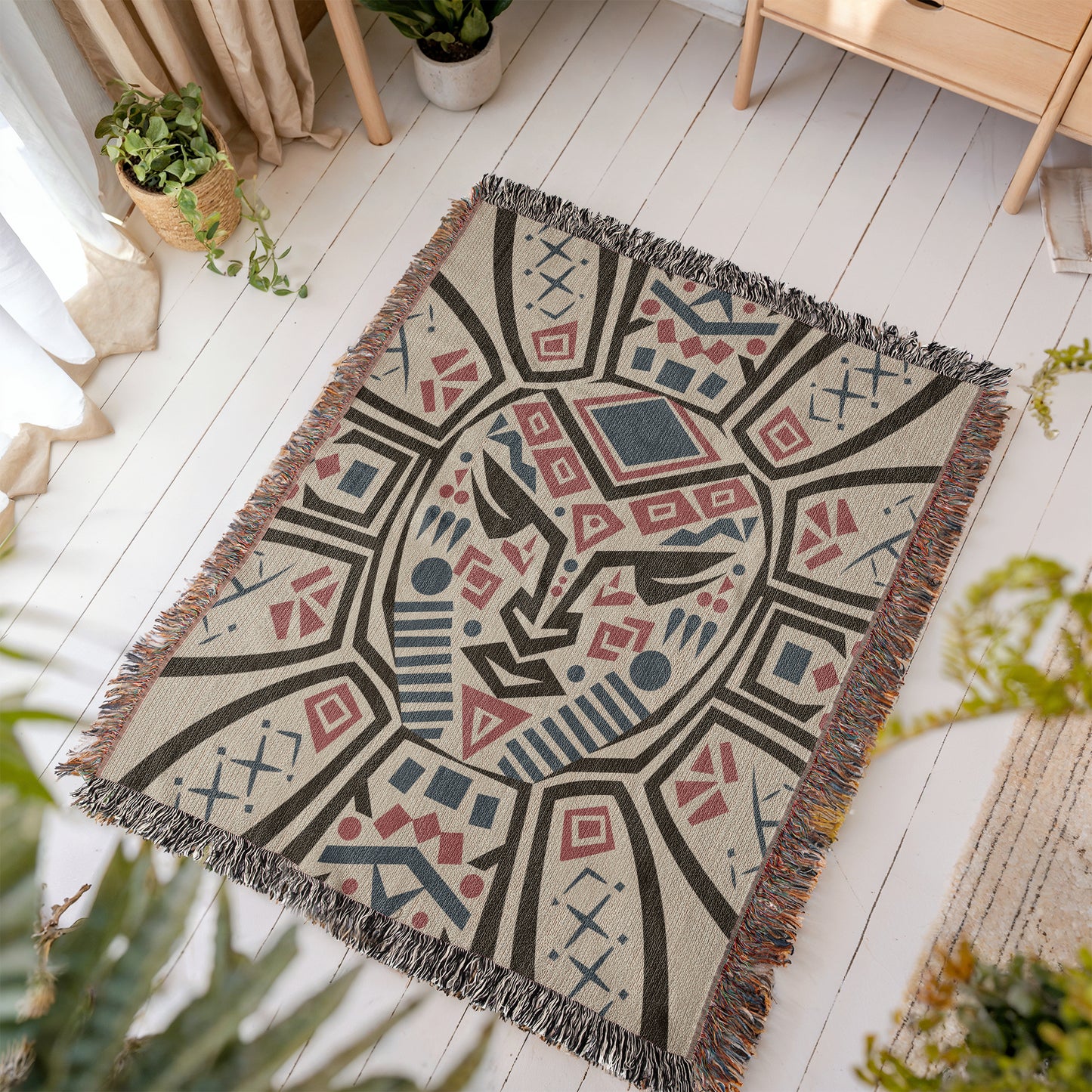 Geometric Face Woven Throw Blanket