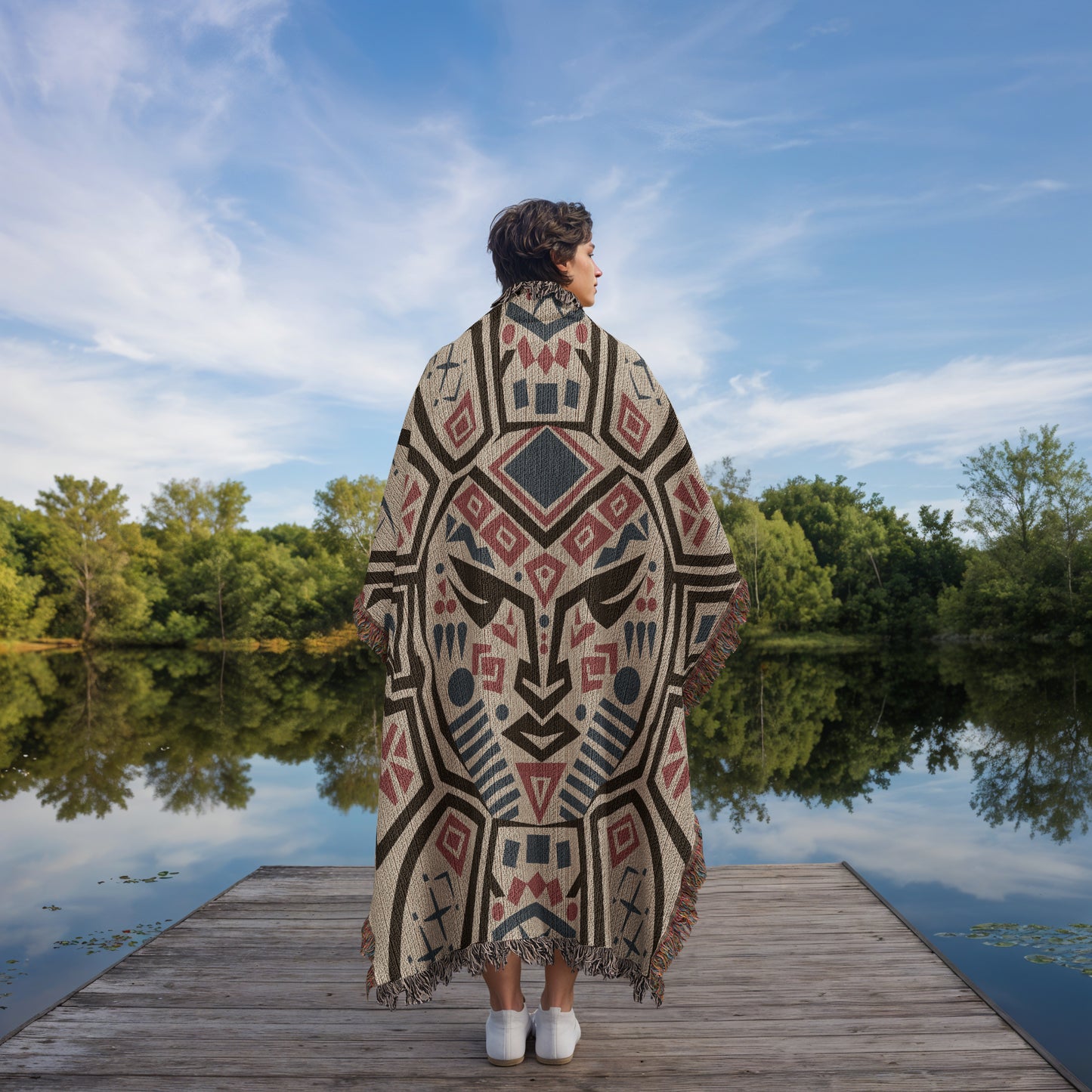 Geometric Face Woven Throw Blanket