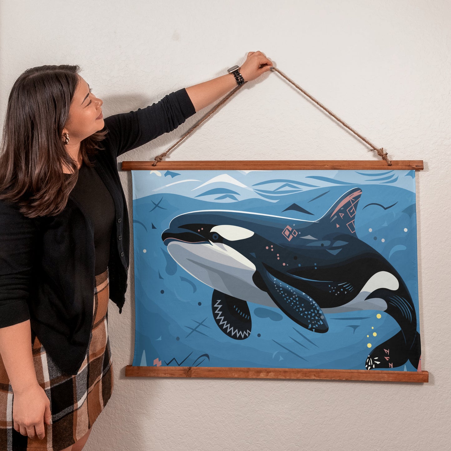 Geometric Orca Hanging Wall Tapestry