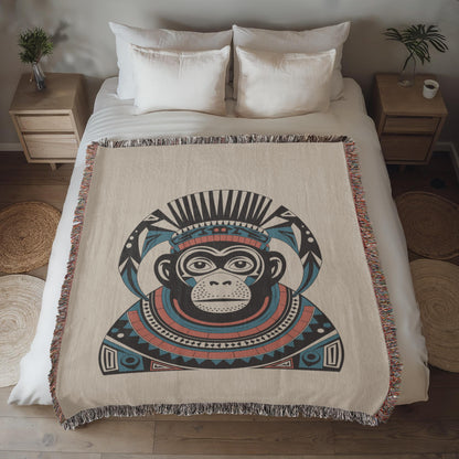 Cozy Tribal Monkey Woven Throw Blanket