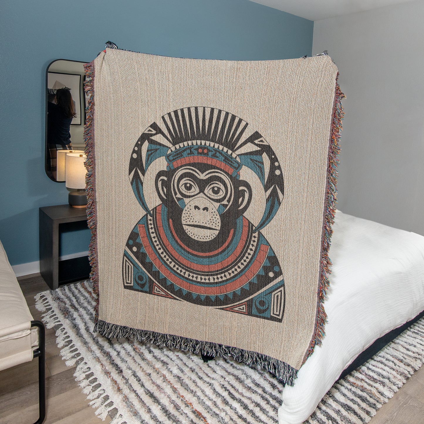 Tribal Monkey Woven Throw Blanket