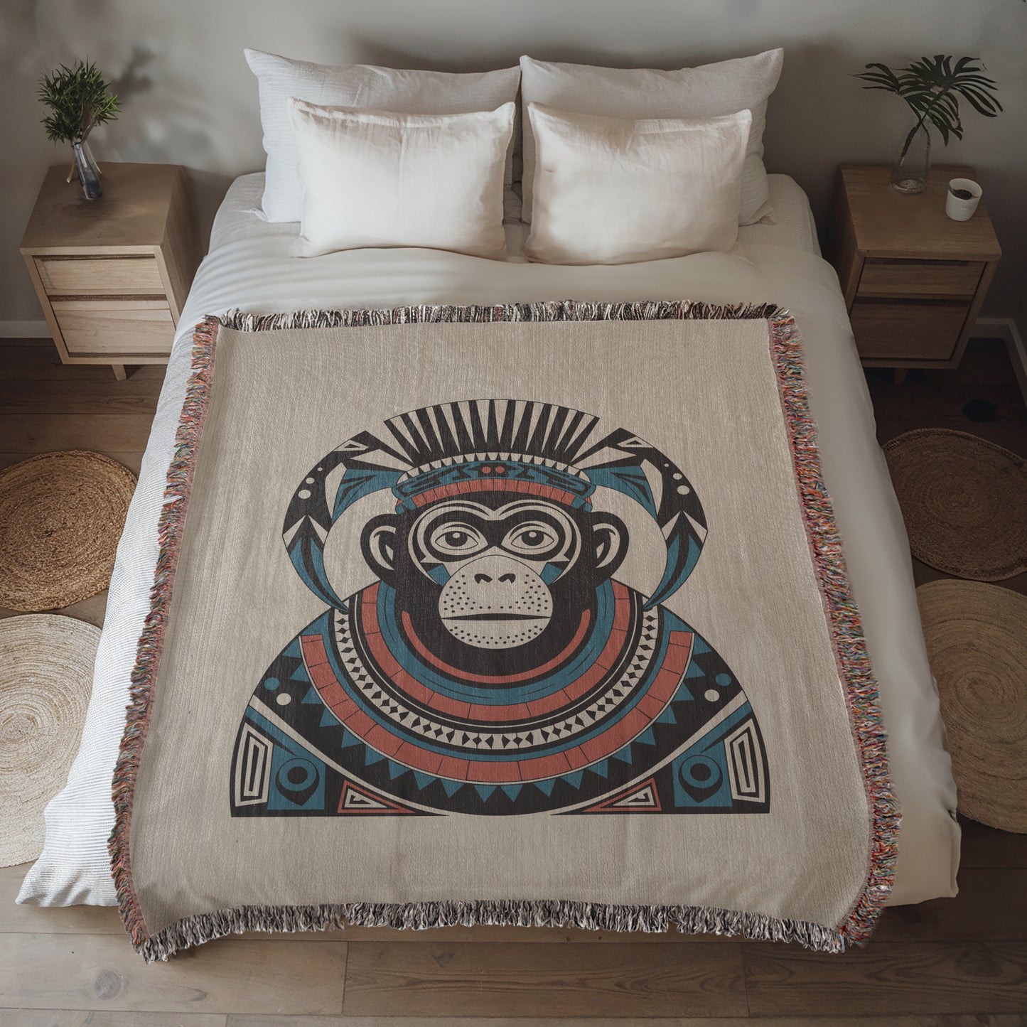 Tribal Monkey Woven Throw Blanket