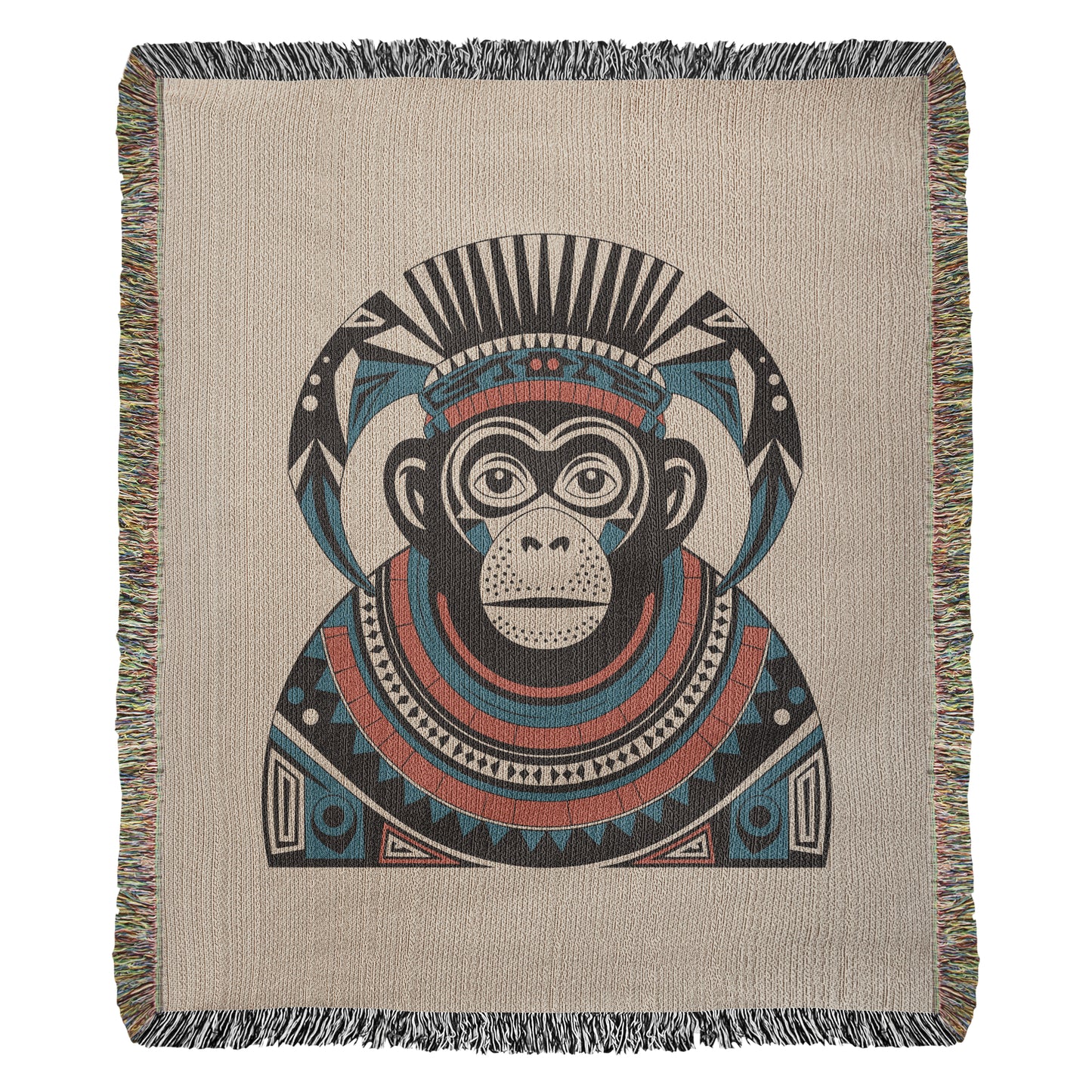 Tribal Monkey Woven Throw Blanket