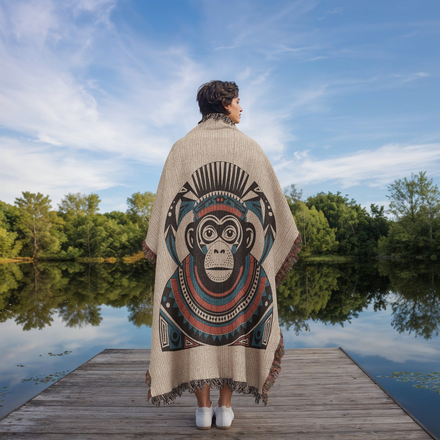 Tribal Monkey Woven Throw Blanket