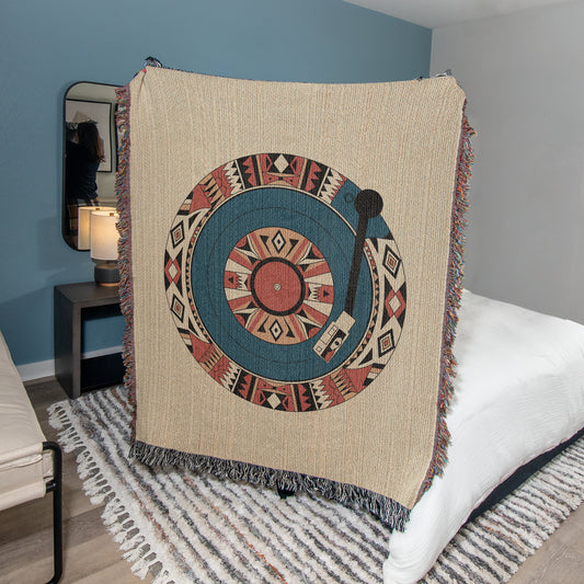 Geometric Vinyl Record Woven Throw Blanket