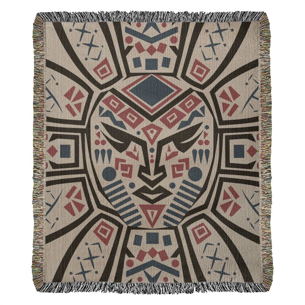 Cozy Tribal Mask Woven Throw Blanket