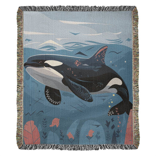 Cozy Orca Adventure Woven Throw Blanket