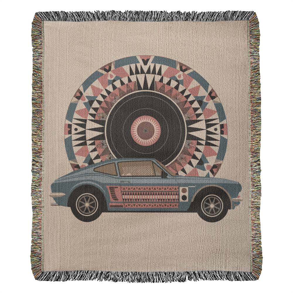 Cozy Retro Car and Vinyl Record Woven Throw Blanket