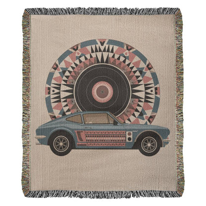 Cozy Retro Car and Vinyl Record Woven Throw Blanket