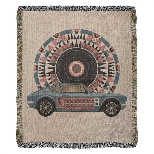 Cozy Retro Car and Vinyl Record Woven Throw Blanket