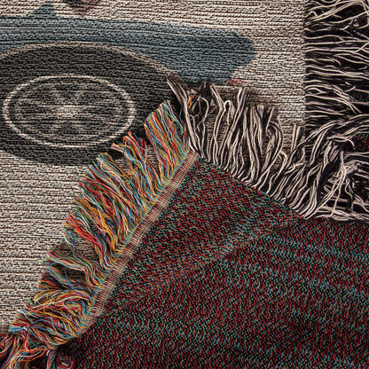 Cozy Retro Car and Vinyl Record Woven Throw Blanket