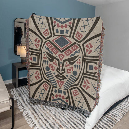 Cozy Tribal Mask Woven Throw Blanket