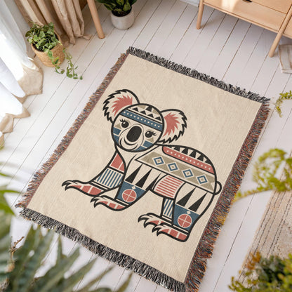 Cozy Tribal Koala Woven Throw Blanket