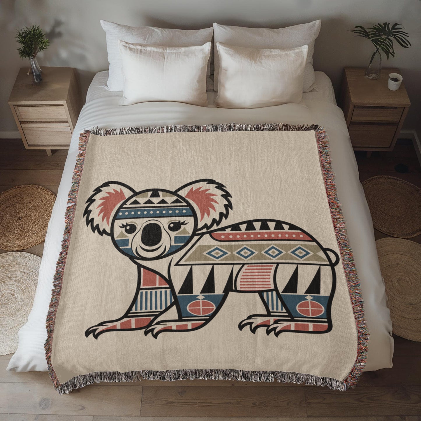 Cozy Tribal Koala Woven Throw Blanket