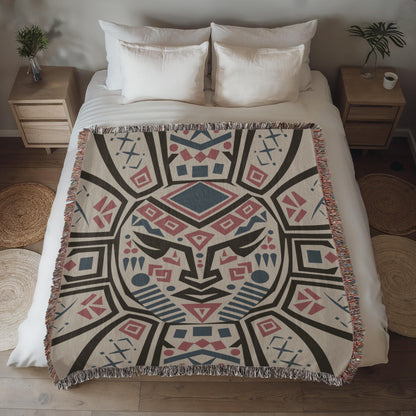 Cozy Tribal Mask Woven Throw Blanket