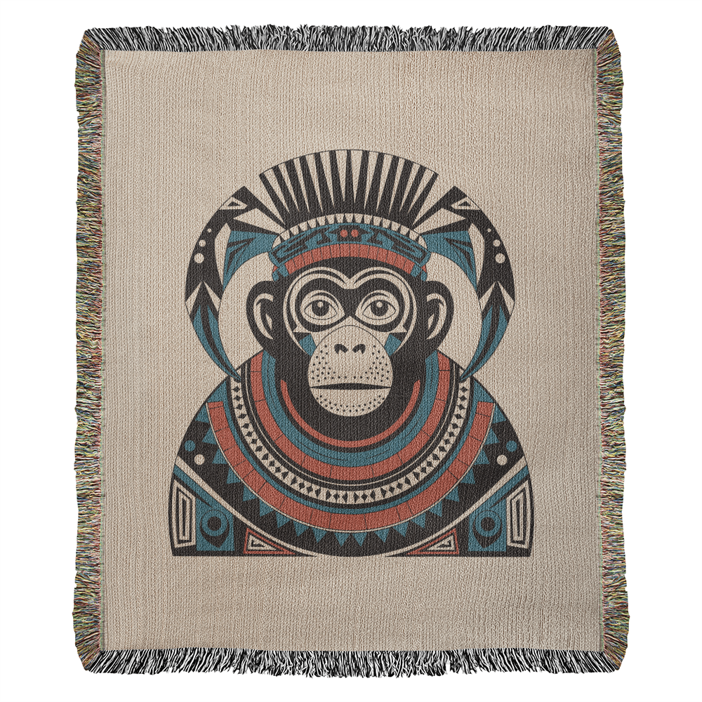 Cozy Tribal Monkey Woven Throw Blanket