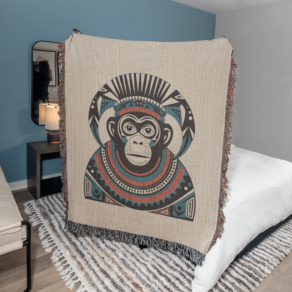 Cozy Tribal Monkey Woven Throw Blanket